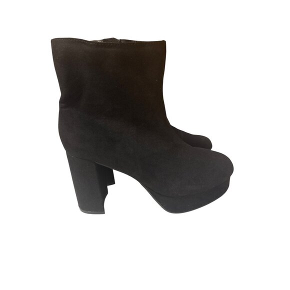 Torrid 9.5WW Black Platform Block Heel Ankle Boots Stretch Fabric Side Zip Women - Picture 3 of 7